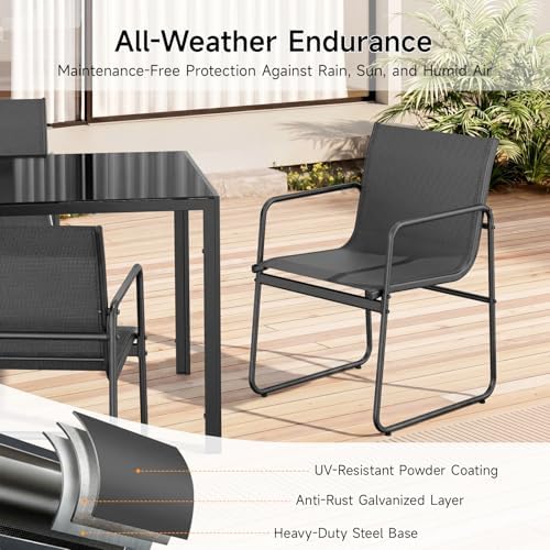 ONBRILL 7 Piece Patio Dining Set for 6 with Textilene Chairs, Black - Image 2