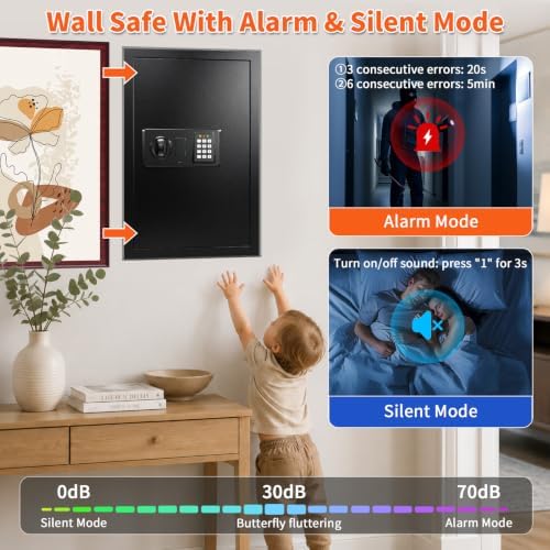 Black 22.05" Tall Wall Safes Between Studs 16" Centers with Fireproof Bag - Image 5