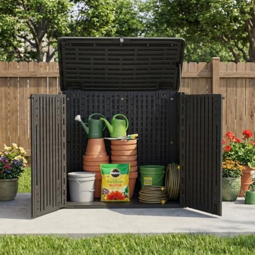 Allpop Outdoor Storage Shed, 31 Cu.Ft Resin Horizontal Storage Cabinet for Trash Cans, Patio & Garden, Black by Allpop