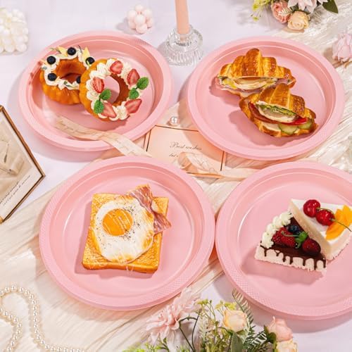WELLIFE Pink Plastic Plates 10 Inch 50 Count - Image 4