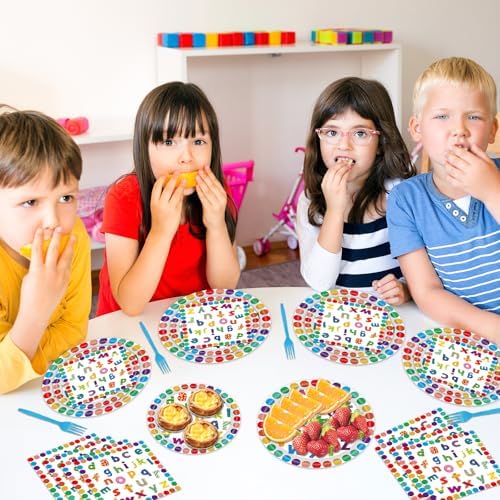96 PCS Colorful ABC Letters Paper Plates Napkins Set，Serves 24 - Image 2
