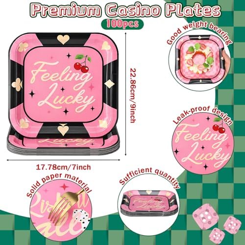 Pickmesh 100 Pcs Lucky in Love Casino Theme Bachelorette Paper Plates - Image 4