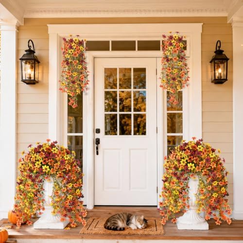 Artificial Fall Flowers Fake Mums UV Hanging Plants for Outdoors Decor - Image 2