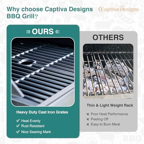 Captiva Designs Propane Gas and Charcoal Grill Combo with Side Burner,Black - Image 4