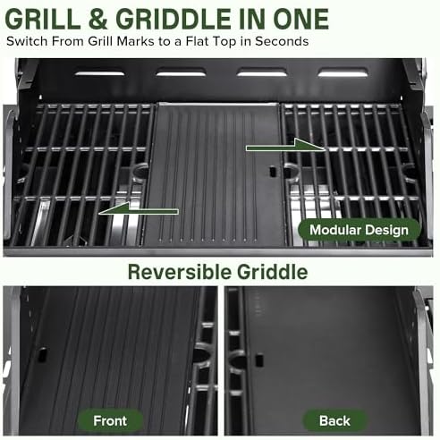 4-Burner Propane Gas Grill and Griddle Combo with Side Burner - Image 3