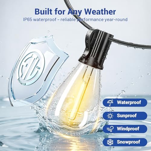 15FT Outdoor String Lights with Remote & Dimmable, 8+1 Shatterproof Waterproof Bulbs, Dimmable Outside Hanging Patio Lights for Backyard, Porch, Deck, Garden 2700K Warm White - Image 3