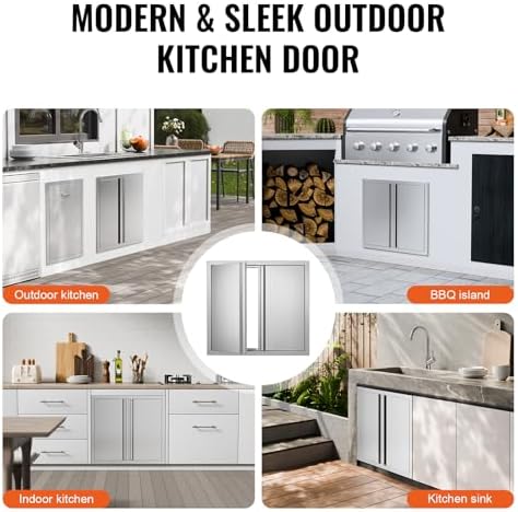 VEVOR BBQ Double Outdoor Kitchen Door, 26W x 24H Inch, Stainless Steel Flush Mount, Vertical Wall Door with Recessed Handles, for Grilling Station - Image 6