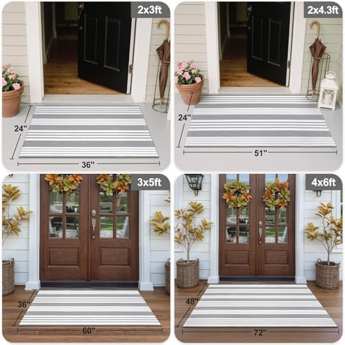 OJIA Front Door Mat Outdoor Doormat 24"x36" Fall Striped Outdoor Rugs - Image 4