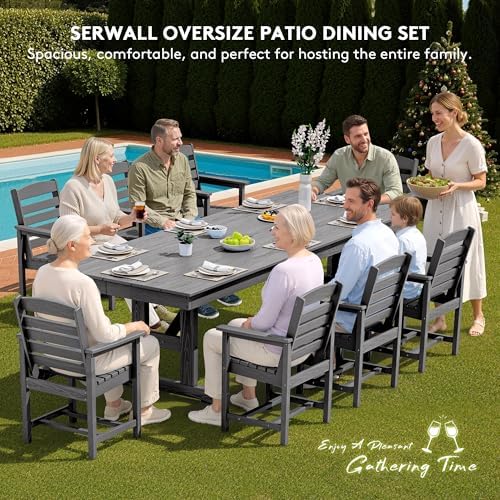 SERWALL Outdoor 84" HDPE Rectangular Dining Table for 6-8,All-Weather,Gray - Image 6