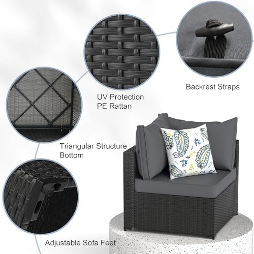 Patio Furniture Set with Fire Pit Table, 6PCS Outdoor Conversation Sets Waterproof Rattan Sectional Sofa with 4” Thickened Cushion Modular Wicker Patio Furniture Set with Glass Top Table (Grey) - Image 2