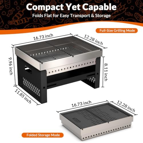 Portable Foldable Charcoal Grill, Small Tabletop Hibachi, Campact BBQ Grill - Image 5