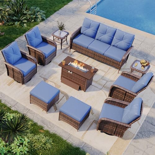 Aoxun 10-Piece Wicker Rattan Patio Furniture Set with 44" Fire Pit Table by Aoxun