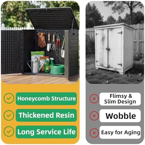 Allpop Outdoor Storage Shed, 31 Cu.Ft Resin Horizontal Storage Cabinet for Trash Cans, Patio & Garden, Black - Image 4