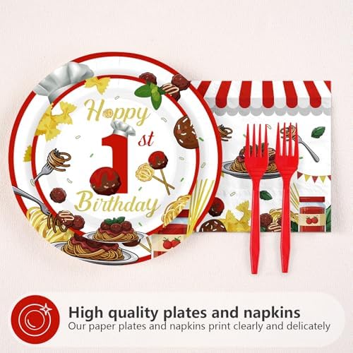 96Pcs Meatball 1st Birthday Italian Party Decorations, Serves 24 - Image 2