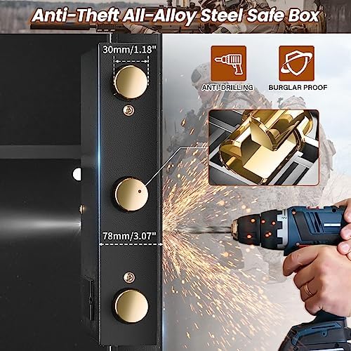 3.3 Cubic Feet Home Safe Fireproof Waterproof, Digital Home Security Safe Box with Programmable Keypad and Spare Keys, Document Safe for Money Firearms Medicine Valuables - Image 7