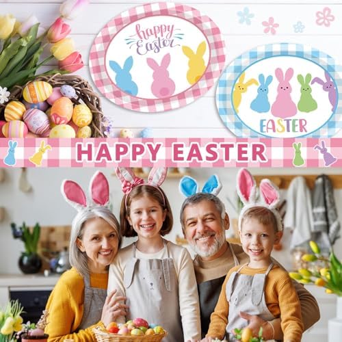 Qyeahkj 50 PCS Easter Bunny Oval Paper Plates Large 11” Disposable Spring Easter Rabbit Party Decorations Supplies Favor for Party Tableware Set - Image 3
