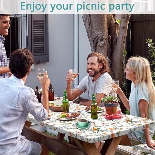 Bird Branch Picnic Table Cover with Bench Covers and Bag, Camping Essentials, Spring Summer Floral Waterproof Windproof, Fitted Tablecloth Cover with Elastic Edge for Outdoor Garden 3 PCS 30x96 Inch - Image 2