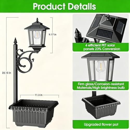 2 Pack 2-in-1 Outdoor Flower Pots, Solar Post Lamps Waterproof, Solar Lamp Post Lights, Wall Mount or Freestanding, Outdoor Decorative Lamp for Garden, Patio, Front Porch, Back Door, Warm White - Image 7