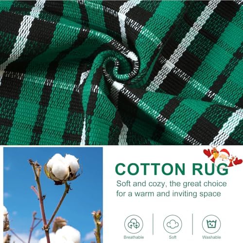 OJIA Christmas Door Mat Outdoor 27.5"x43" Green Plaid Porch Front Door Rug - Image 4