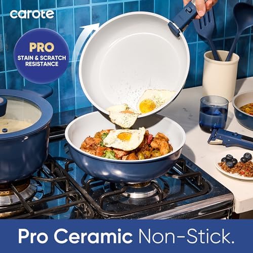 CAROTE 27pcs Ceramic Cookware Set, Pots and Pans Set with Detachable Handle - Image 3