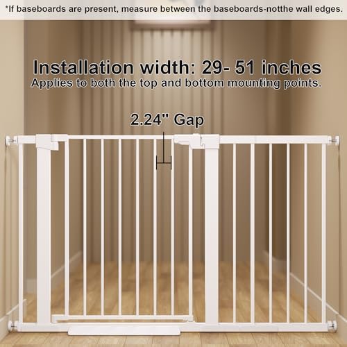 29-51 inches Extra Wide Metal Baby Gate for Stairs/Doorways, 30 inches Tall Pressure Mounted Pet Gates, Auto-Close Child Safety Gate, No Drilling Easy Walk-Through Dog Gate Indoor, White - Image 3