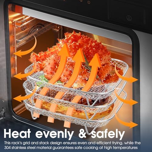 Air Fryer Rack 3pcs Stackable Set(Square), 304 Stainless Steel Mesh Baskets. Air Fryer Accessories for Cosori, Instant Vortex, Chefman Airfryer, Ninja Foodi Grill - Image 3