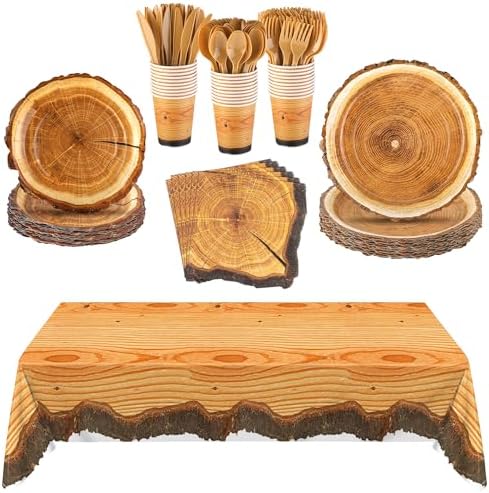 Kochorie 129 Pieces Rustic Wood Slice Paper Party Supplies Tableware Set by Kochorie