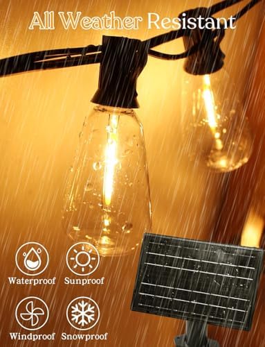 100 FT Solar String Lights Outdoor Waterproof with Remote & USB Port, Solar Power Patio Hanging Lights with Dimmer, Shatterproof LED Edison Bulb Outdoor String Lights for Outside Cafe Yard Fence - Image 3
