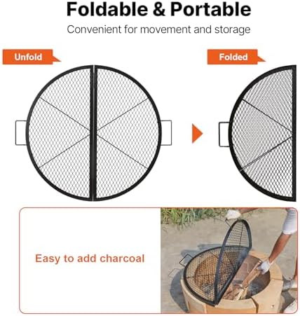 VEVOR X-Marks Fire Pit Grill Grate, Foldable Round Cooking Grate, Heavy Duty Steel Campfire BBQ Grill Grid with Handle and Support X Wire, Portable Camping Cookware for Outside Party, 36 Inch Black - Image 3