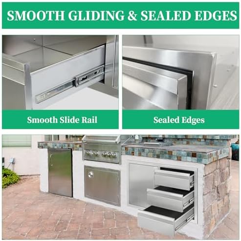 Outdoor Kitchen Door Drawer Combo Cabinet with BBQ Access and Triple Drawers for Outdoor Kitchen Island, Dimensions 38.1"" W x 22.6"" H x 20.8" (Drawer and Left Door Combo) - Image 5