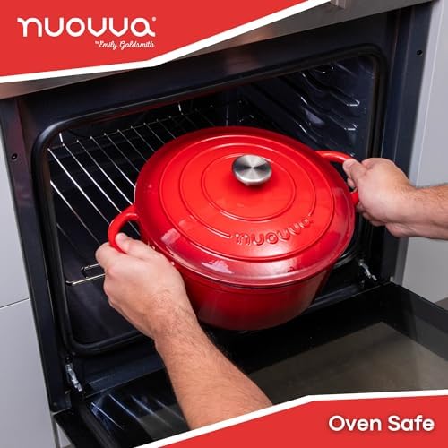 Cast Iron Dutch Oven with Lid - Non-Stick Ovenproof Enamelled Casserole Pot- Sturdy Dutch Oven Cookware - Red, 7.3- Quart, 30cm- by Nuovva - Image 3
