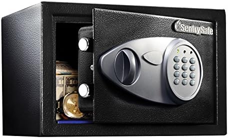 SentrySafe Medium Safe with Digital Keypad, Lock Box with Code has Interior Lining and Bolt Down Kit that Secures Pistol, Money, 0.41 Cubic Feet, 7.6 x 11.4 x 10.4 Inches, X041E by SentrySafe