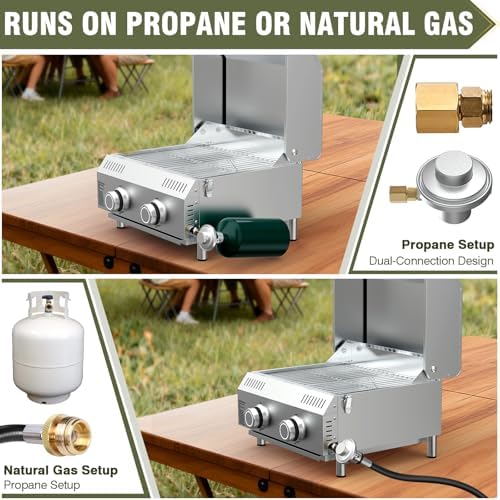 Bestfire Dual Connection Tabletop Propane Gas Grill, 2 Burners, 20,000 BTU - Image 3