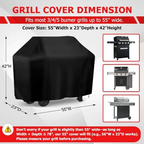 iCOVER Grill Cover, 55 inch BBQ Grill Cover for Outdoor Grill, Anti-UV & Fade Resistant Gas Grill Cover, Waterproof Barbecue Grill Covers for Weber, Char-Broil, Nexgrill and More, Black - Image 2