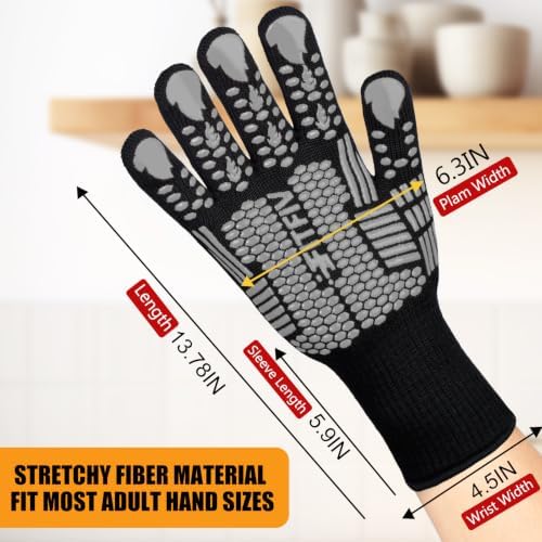 BBQ Gloves, 1472°F Heat Resistant with Silicone Grip Oven Mitts - Image 2