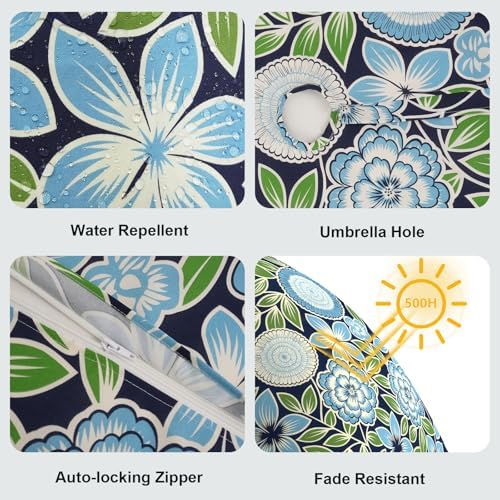 LVTXIII Rectangle Outdoor Tablecloth with Umbrella Hole and Zipper, Water-Repellent 60 x 84 Inch Patio Table Cover for Picnic, Garden, Backyard Dining, Botanical Blues - Image 4