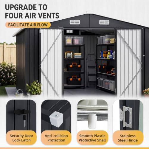 Aoxun 10x12FT Shed with Floor Galvanized Steel Outdoor Storage Shed Black - Image 5