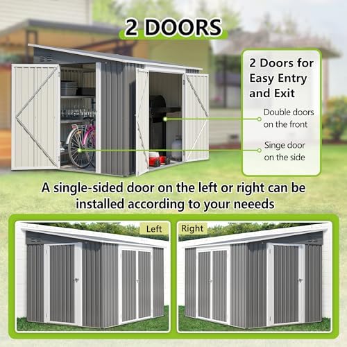 Thanaddo 6x8FT Lean to Shed Metal Outdoor Storage Sheds with Floor Frame,Large Tool&Lawn Mower Shed with Two Lockable Doors for Garden Backyard Patio Storage,Outside Waterproof Storage Shed - Image 4