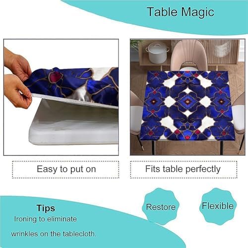 Tablecloth Square, Moroccan Trellis Pattern Printed on Fade Resistant Patio Coffee Table Cover, Suitable for Home Dining Camping BBQ, Fit for 32" x 32" Square Tables - Image 3