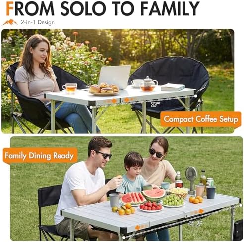 Portal Expandable Camping Table, 37"-51.2" Aluminum Folding Table for 2-6 - Image 3