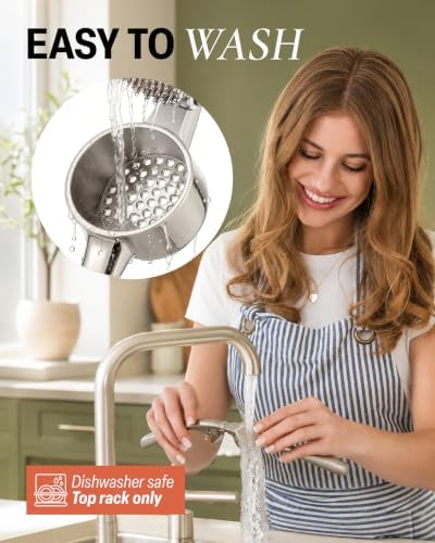 Zulay Kitchen Metal Large Garlic Press, Garlic Mincer, Peeler-Brush, Silver - Image 6