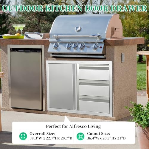Outdoor Kitchen Door Drawer Combo Cabinet with BBQ Access and Triple Drawers for Outdoor Kitchen Island, Dimensions 38.1"" W x 22.6"" H x 20.8" (Drawer and Left Door Combo) - Image 3