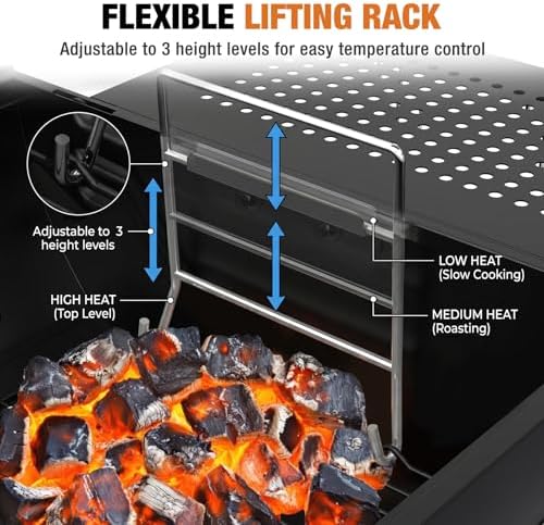 Charcoal Grill, 920 Sq. In. Extra Large Cooking Space, Big Barbecue Grill, Two Cooking Modes, Outdoor Barrel BBQ Grill with 2 Foldable Side Tables, Black - Image 5