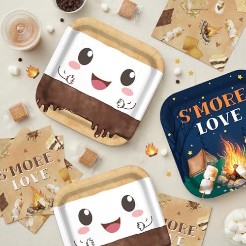 40Pcs S'more Birthday Party Plates and Napkins for 20 Guests Tableware S'mores Camping Supplies for Kids Baby Shower Birthday Party Decorations - Image 5