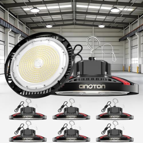 CINOTON 210W UFO LED High Bay Light, Aluminum LED Shop Lights with 31500LM, 5000K Commercial Bay Lighting for Warehouse Garage Workshop Factory, 6' Cable & Safety Rope, ETL Listed 8 Pack by CINOTON