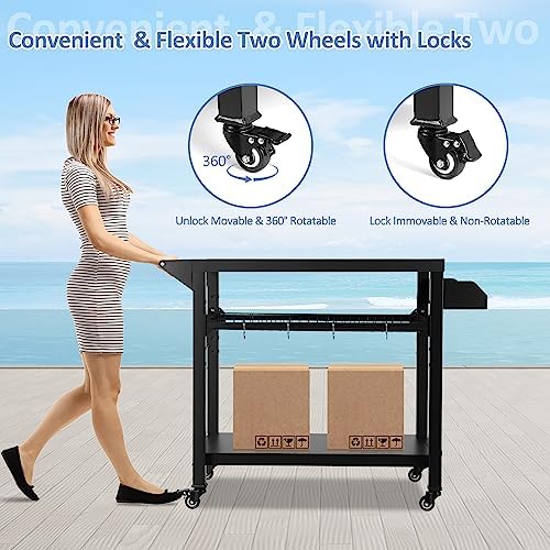 Spurgehom Outdoor Grill Cart, Pizza Oven Stand Table with Wheels - Image 6