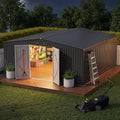 14 x 12 FT Outdoor Storage Shed, Heavy-Duty Galvanized Steel Tool Shed with Reinforced Frame, 2 Magnetic Light, Lockable Double Door & Side Vents for Backyard Large Equipment, Dark Gray by Unknown