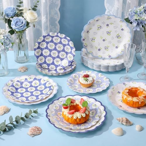 Pickmesh 100 Pcs Blue Coastal Round Paper Plates - Image 3