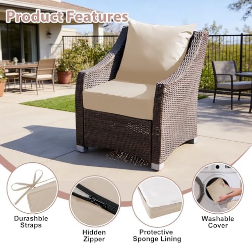 Outdoor Deep Seat Cushion Set, 24x24 Inch, Beige, Set of 2 - Image 5