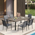 VICLLAX Patio Dining Set for 6, Outdoor Furniture Set Includes 63" Rectangle Patio Table and 6 Patio Sling Chairs, Outdoor Table and Chairs for Outsides, Grey Wood-Like Tabletop and Dark Grey Fabric by HOME
